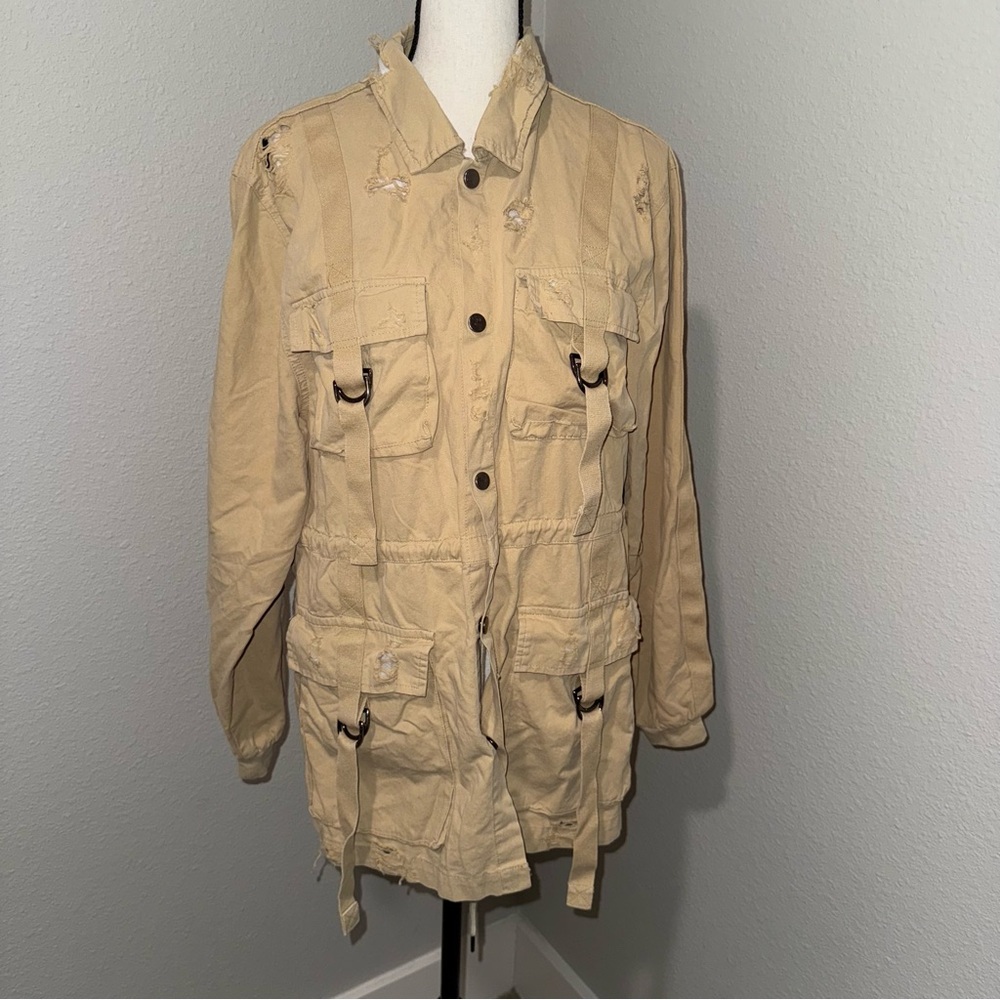 Carmar Distressed Lightweight Tan Utility Jacket Size Small